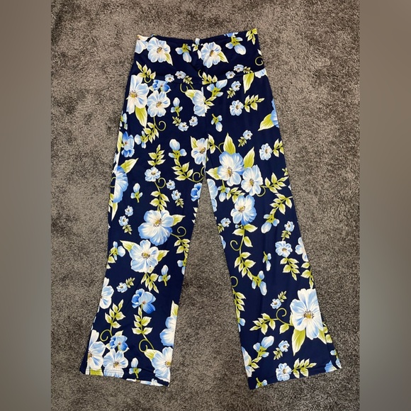 White Mark Navy blue floral high waist wide leg stretch palazzo pants size 2XL - Picture 3 of 13